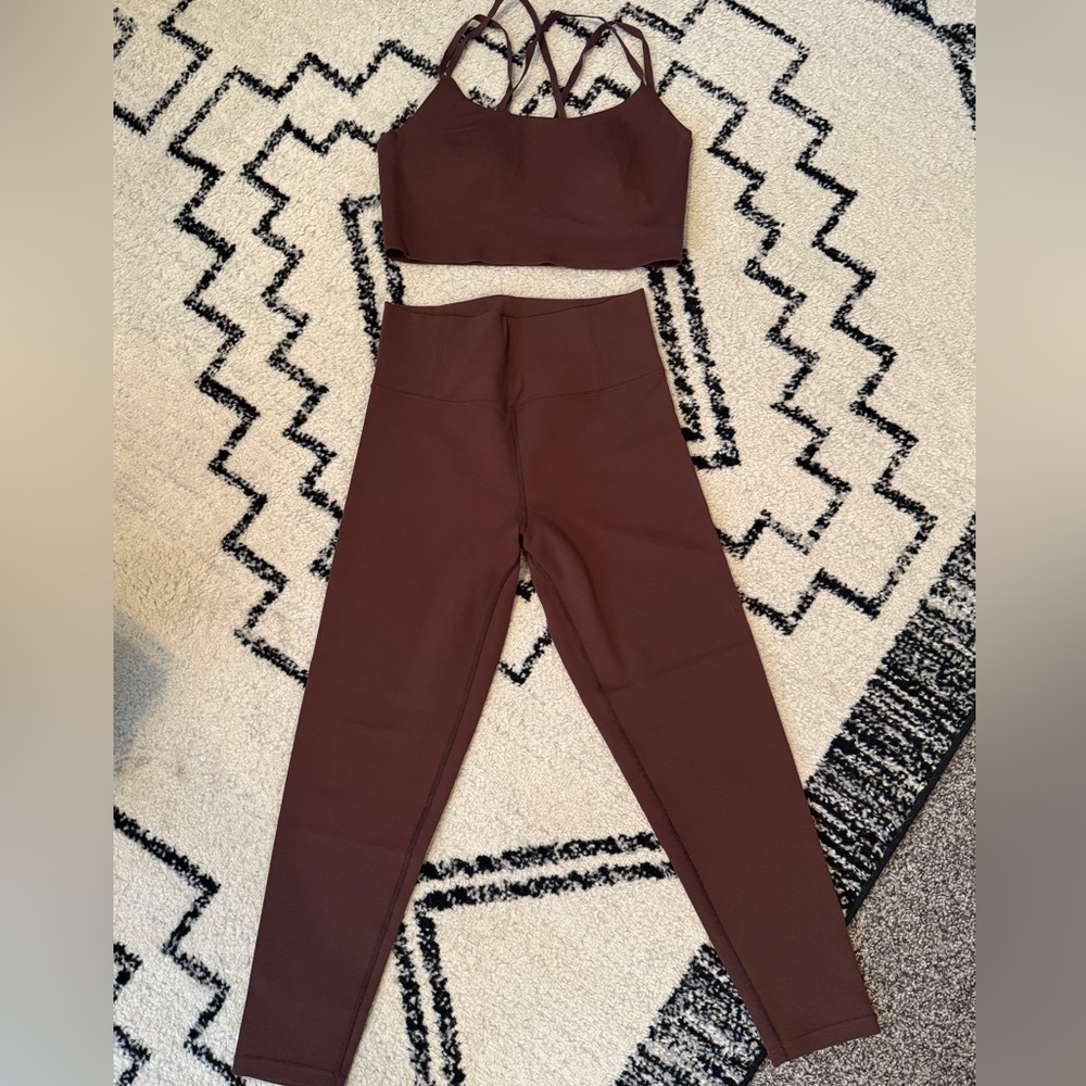 Women's Brown Aerie High-Waisted Bra/Ribbed Leggings